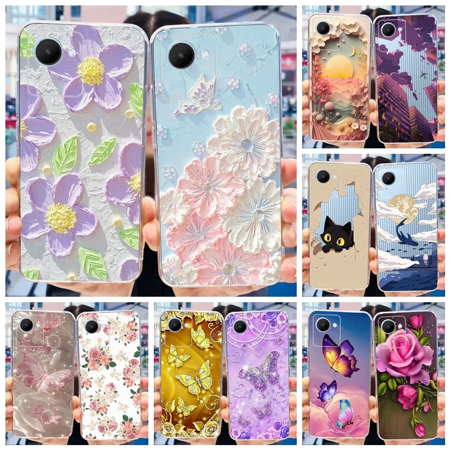 For Realme C30s Case RMX3690 Coque Fashion Flower Clear Silicone Phone Cover For Realme C30 Fundas RMX3581 RMX3623 C 30 s Bumper