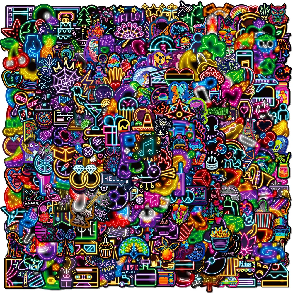 50/400 stücke Neon Licht Cartoon Dekoration Aufkleber Wasserdicht Coole Graffiti Telefon Auto Laptop Nette Ästhetische DIY Aufkleber Spielzeug Geschenk