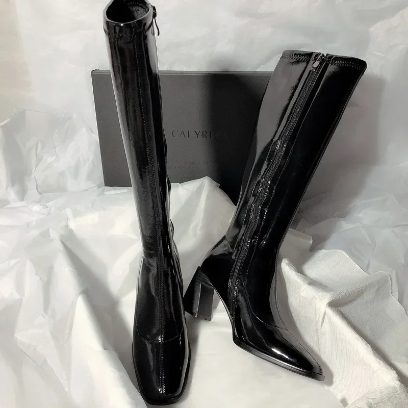 Winter High Heel Knee High Boots Women Shoes Fashion Square Toe Long Knight Bootties Ladies High Quality Shoes