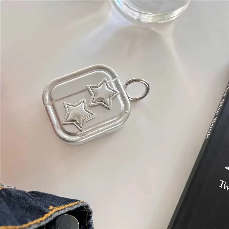 Étui pour écouteurs étoile 3D argenté de luxe, housse pour Airpods 1, 2, 3, bracelet à chaîne croisée, pendentif pour Apple, Airpod Pro 2nd Pro Fundas