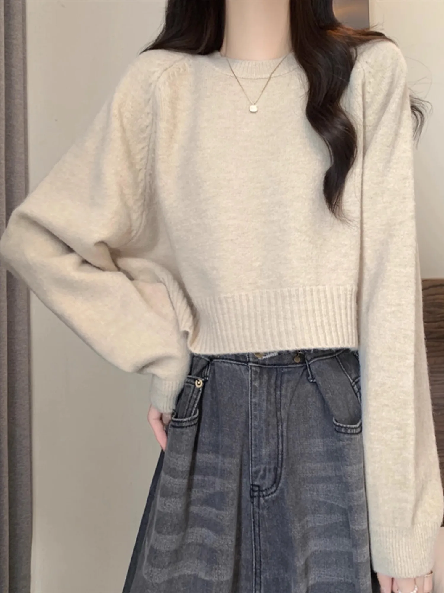 Morbido e accogliente rotondo Ne ort maglione lavorato a maglia da donna autunno inverno sciolto lungo Sve Faionable top dimagrante coreano Sle