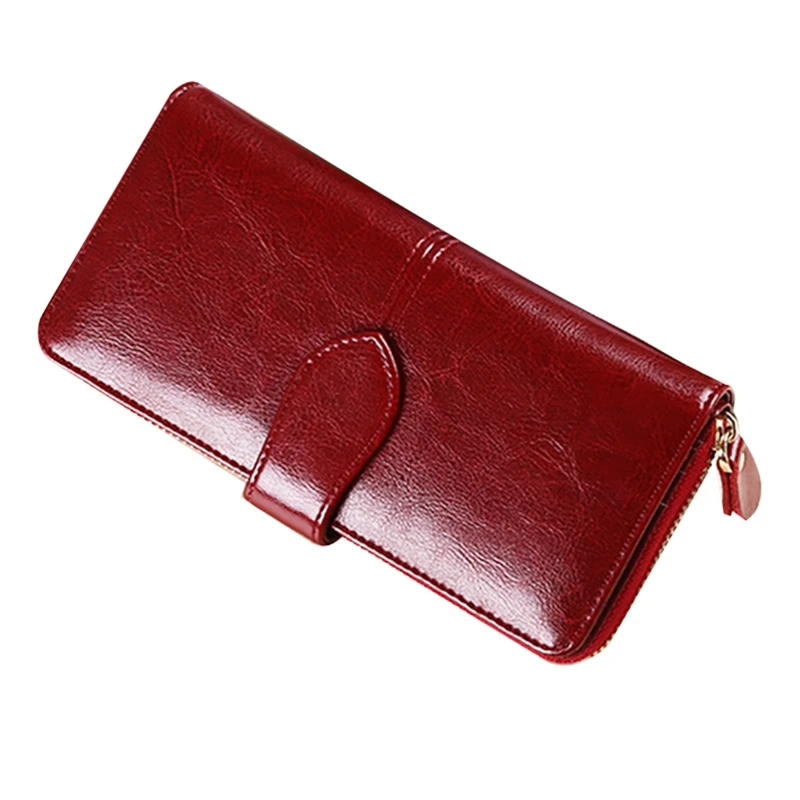 

GERUOLA New Style Oil Wax Leather Long Ladies Wallet Large Capacity