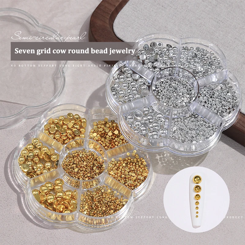 7Grids Silver Gold Pearl Nail Art Decorations White Half Round Flat Bottom Mixed Size Nail Art Diy Accessories^..