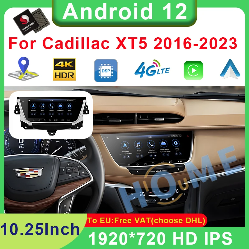 

10.25” Qualcomm Android 12 Multimedia Car Navigation Radio Player For Cadillac XT5 XT6 2016-2023 Apple Carplay Auto GPS 4G WiFi