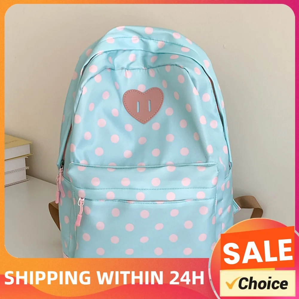 Women Nylon Polka Dot Cute Playful Bookpack Large Capacity Laptop Backpacks Travel Daypack Bag for Teens Girls College Commute