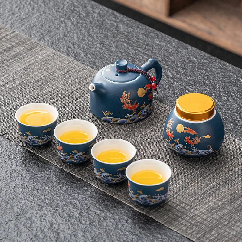 Gift Box Set of Chinese Ceramic Tea Sets Kung Fu Tea Set One Pot and Four Cups Tea Pot and Cup