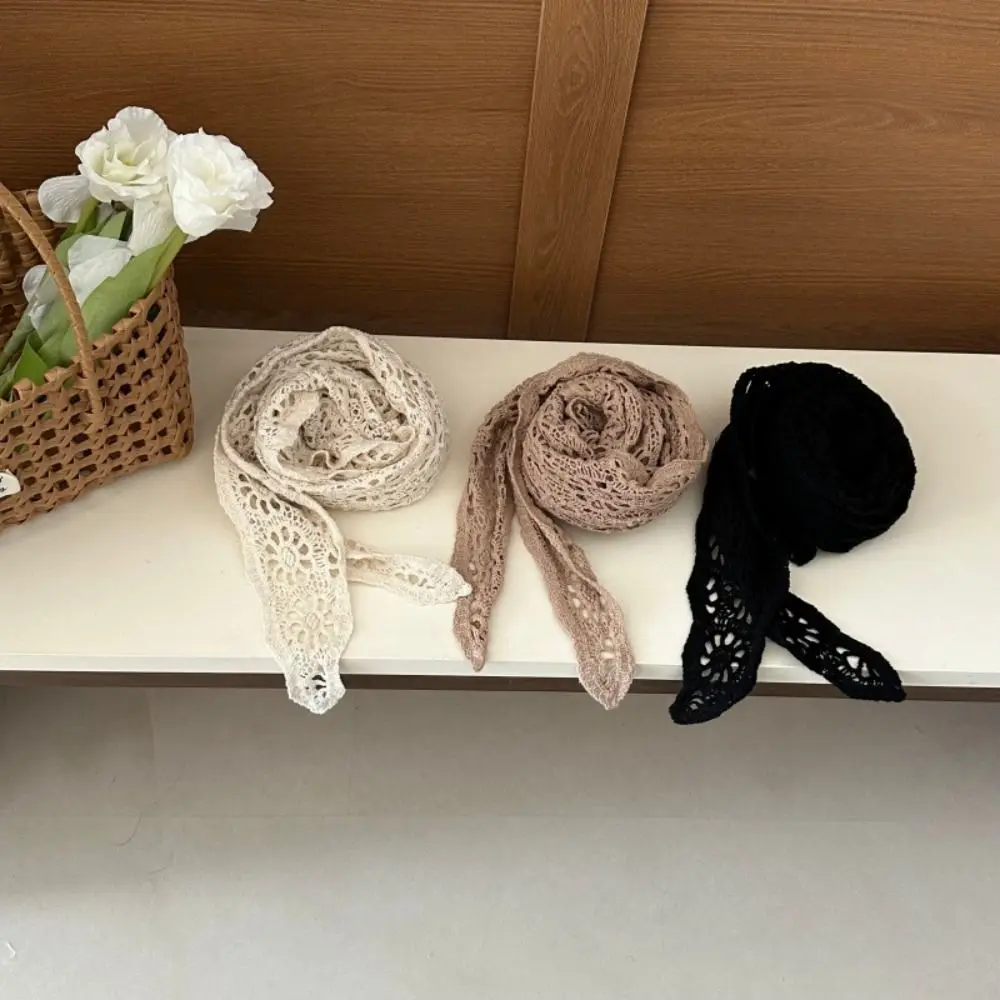 

Simple Fake Collar Knitted Triangle Scarf White Cape Hollow Out Lace Shawl Clothes Decoration Cloak Crochet Flower Scarves Women