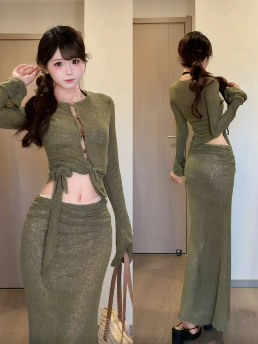 

Chic Summer Outfit Set High Waist Bodycon Skirt And Top Non-Repeating Style Ladylike Fashionable Casual Comfortable Cotton