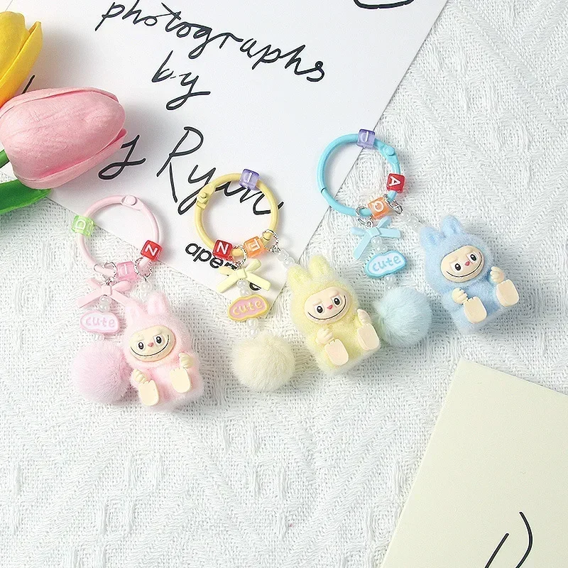 MINISO Anime Kawaii Mode Labubu Schlüsselanhänger Anhänger Niedliche Cartoon Kreative Ins Handytasche Dekoration Geschenke für Kinder