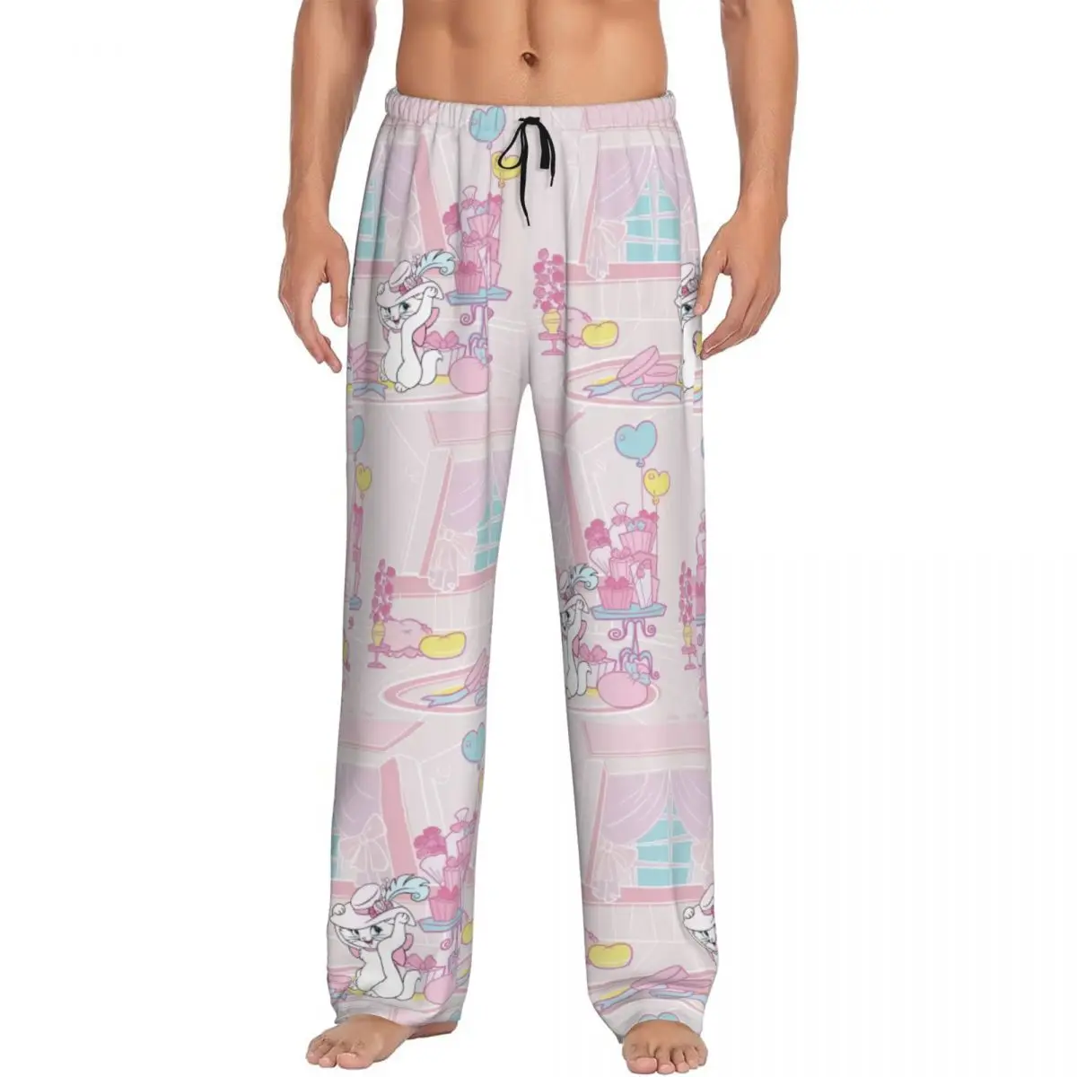 Custom Print Men Aristocats Cartoon Marie Cat Pajama Pants Sleepwear Sleep Lounge Bottoms with Pockets