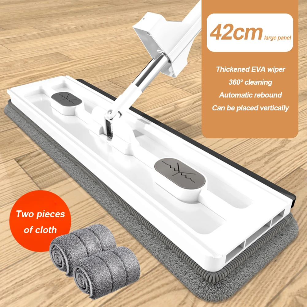 NEW 42CM Floor Clean Flat Large Mop Or Bucket Selfclean Household Wet Dry Squeeze Microfiber Pad Window Tool Scraping Strip