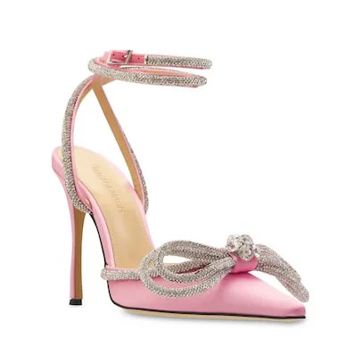 

Sexy Bow Knot Rhinestone High Heel Shoes with Pointed Metal Buckle Wrapped Back Hollow Women's High Heel Sandals Wedding&Banquet