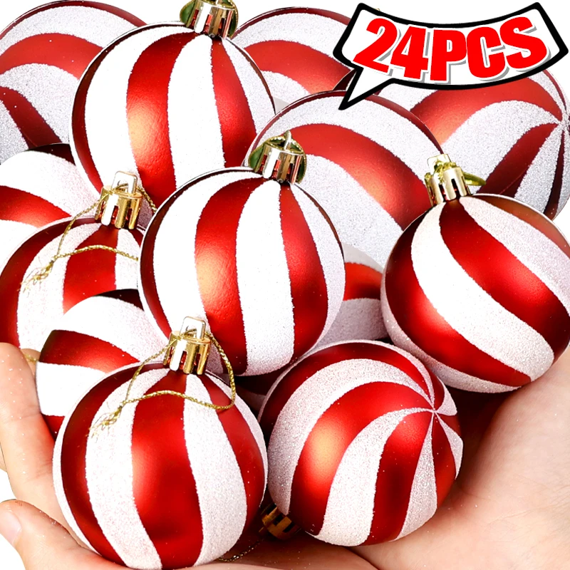 24/6Pcs Glitter Christmas Balls Christmas Ornaments Set  Xmas Tree Hanging Pendant Home Festive Party Decoration Supplies 6cm