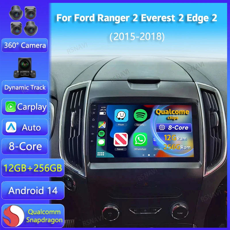 Android 14 Carplay For Ford Ranger 2 Everest 2 For Ford Edge 2 2015 - 2018 Car Radio Multimedia Player GPS Stereo 2din Head Unit