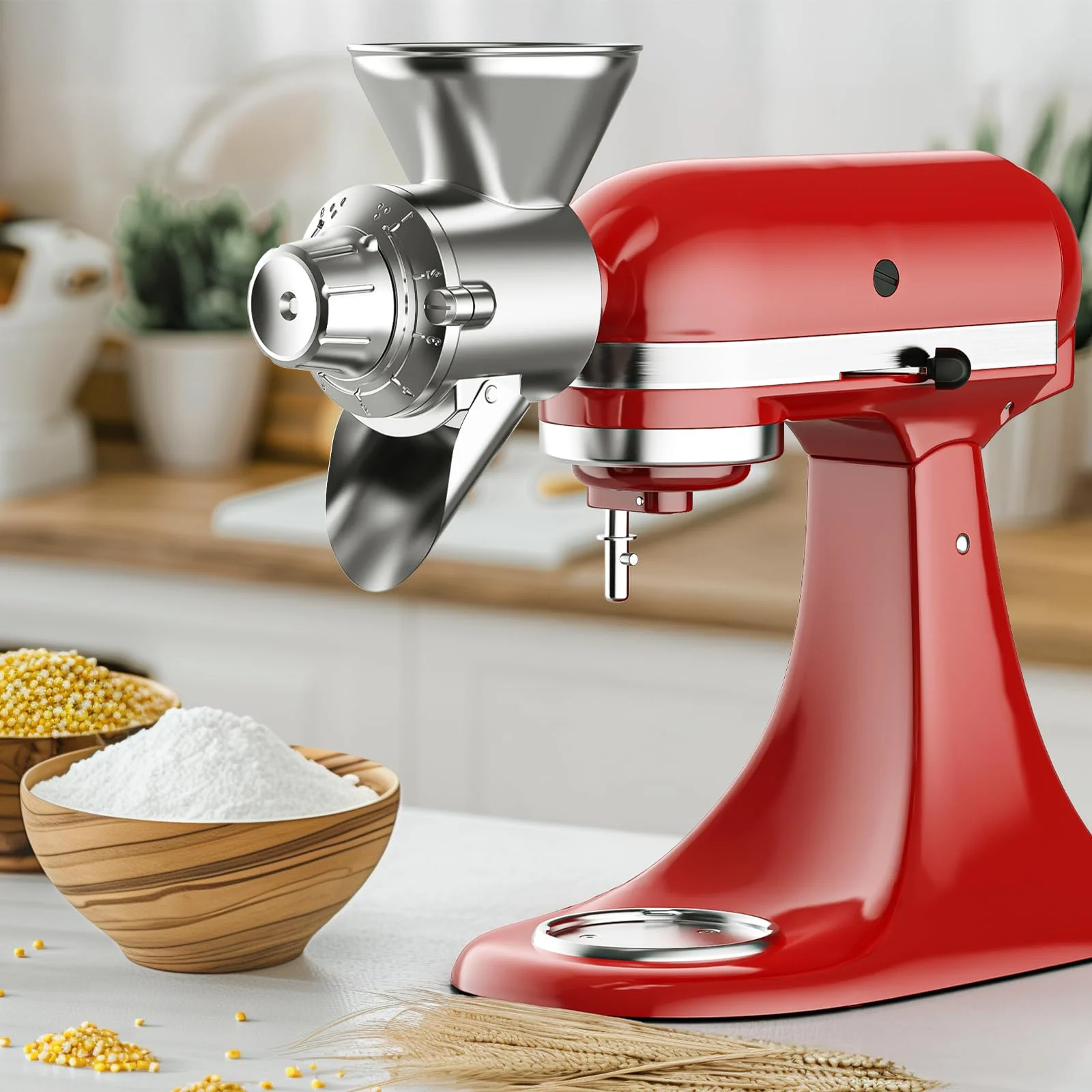 Metal Grain Mill Attachment for Kitchenaid Stand Mixer 9 Levels Grain Mill Flour Mill Fit for Non-Oily Dry Grain Corn Coffee
