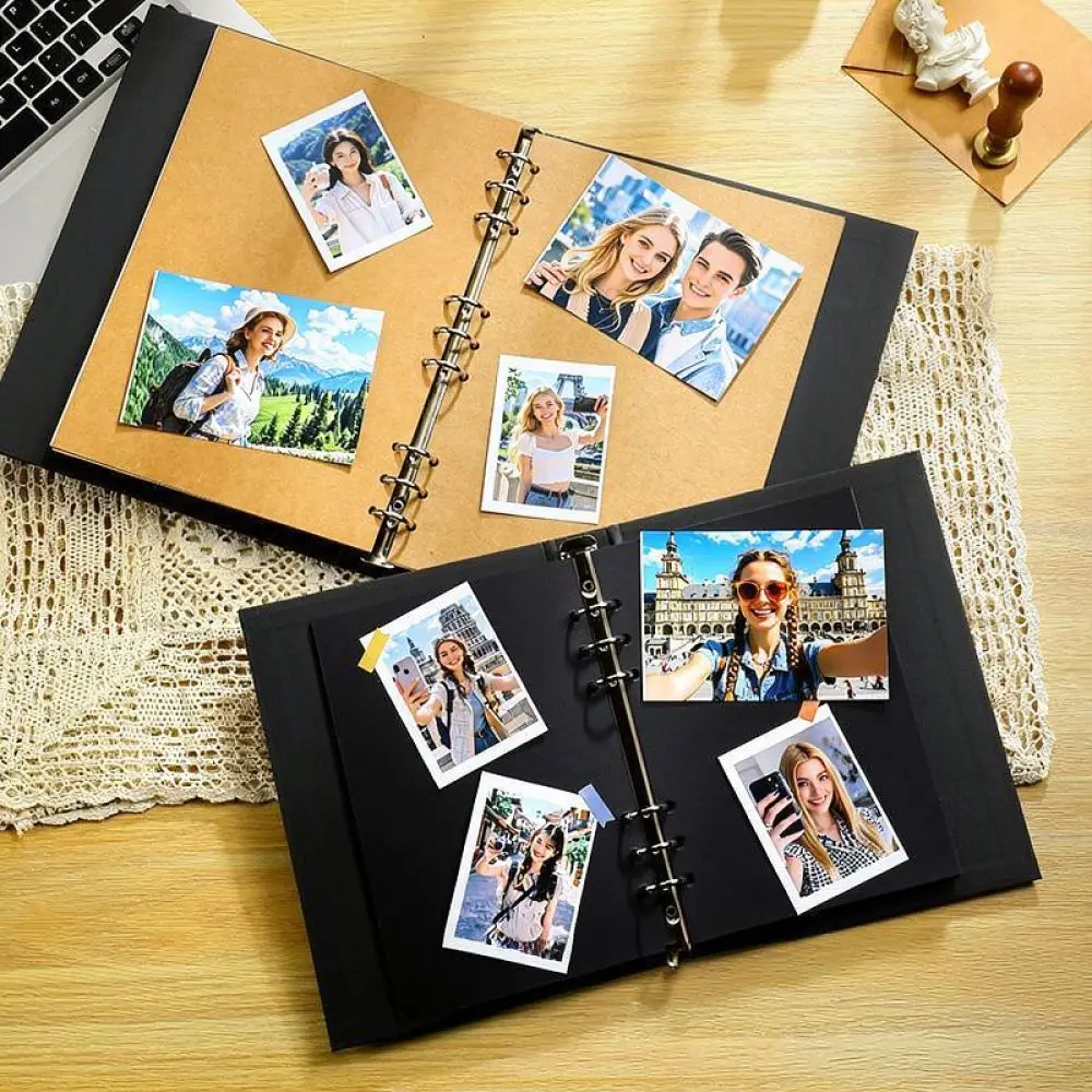 Vintage Scrapbook Album Kraft Paper Loose Leaf Binder Graduation Memory Book DIY Hand Drawing Sketchbook Photo Storage Holder