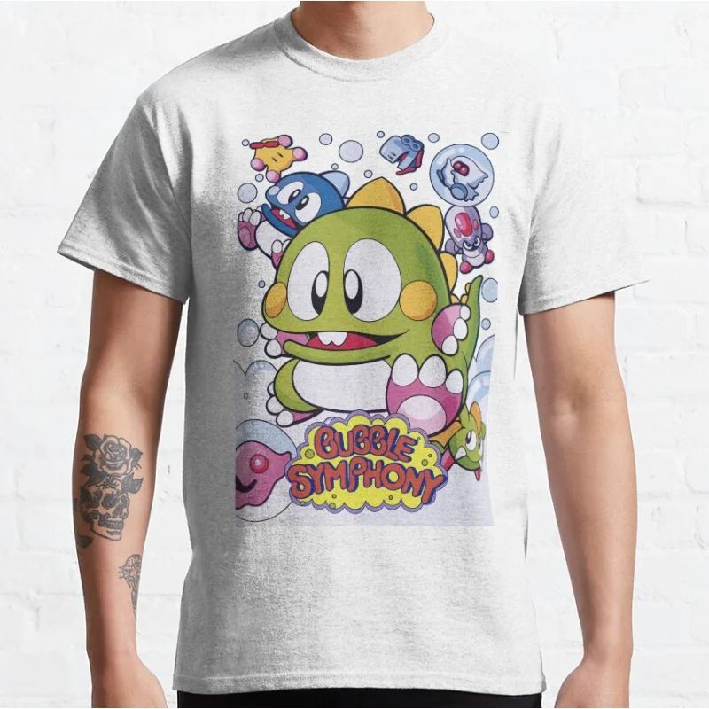 

Classic Arcade Bubble Symphony 80s Vintage Japan Arcade game Bubble Bobble Retro Cute Dragon graphic t shirts large size tops