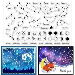 1 Sheet Moon Phase Clear Stamps for DIY Scrapbooking Decor Constellations Planetary Map Transparent Silicone Stamps 16x11x0.3cm