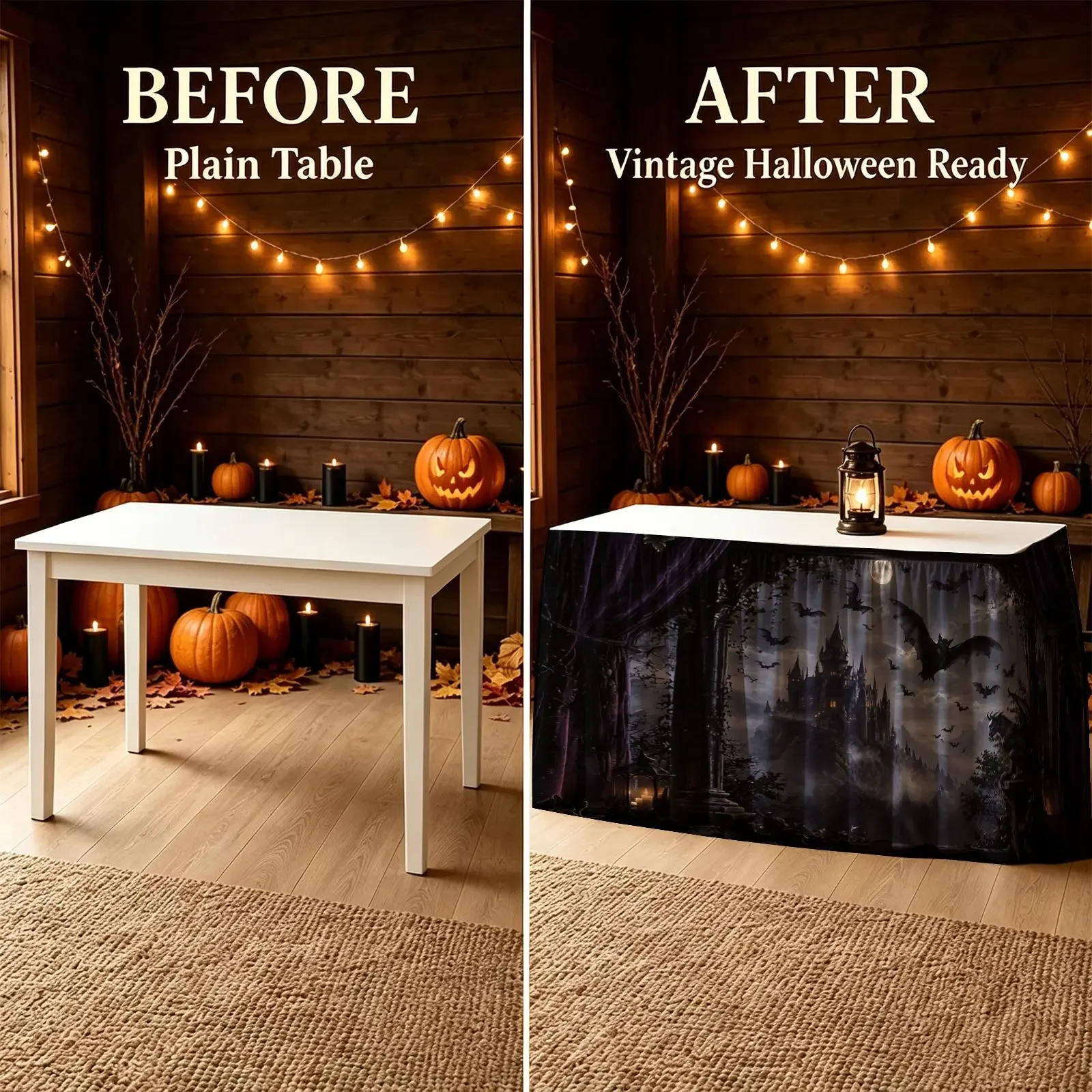 One Gothic castle tablecloth with bat print - rectangular mechanism tablecloth, suitable for Halloween