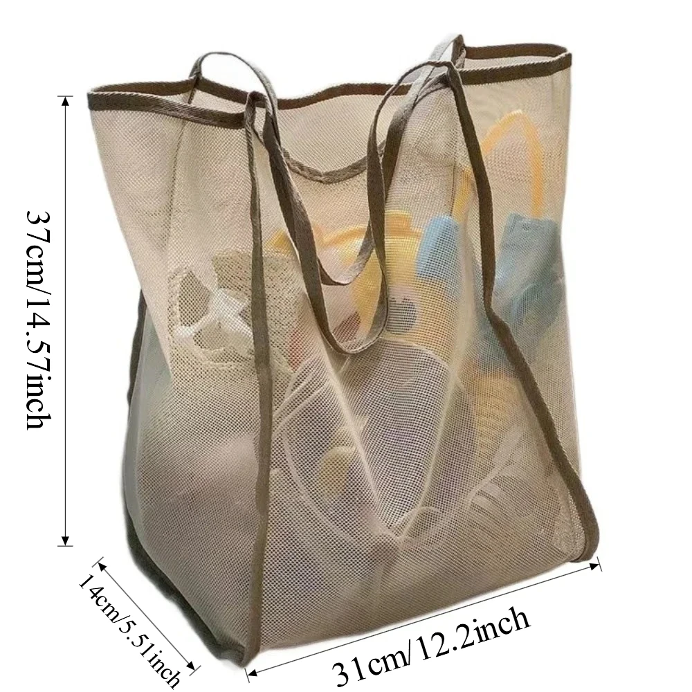 Large Mesh Beach Tote Bag Lightweight Breathable Shoulder Bag For Pool Travel Towels Toys Shopping