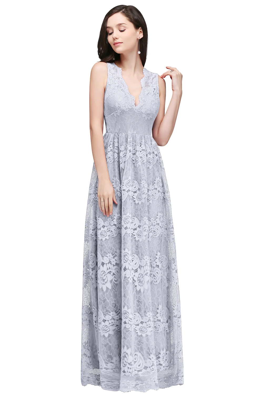 BABYONLINE Vestidos de noche de encaje floral, vestidos de fiesta sin mangas con cuello en V y falda hasta el suelo para fiesta de boda