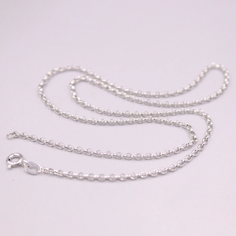 

Real Pure 18K White Gold Chain Women Lucky 2mm Cable Rolo Link Necklace 2.67g /60cm