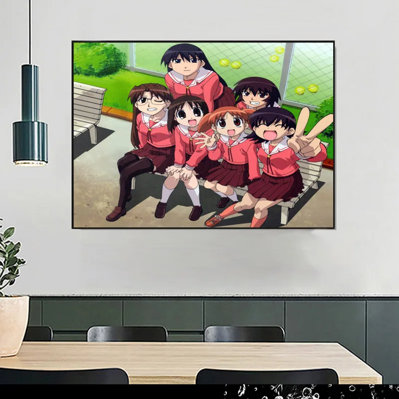 Azumanga Daioh ملصق جدار لغرفة المعيشة ملصق فني الديكور نسيج الساتان الألوان الزاهية لا الإطار موردن طباعة الجدار