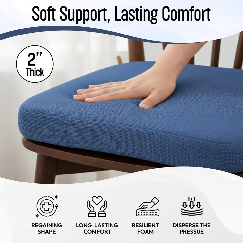 

Комплект из 4 D-образных подушек для стульев с толщиной 2 дюйма, нескользящей основой и завязками, чехлы, пригодные для машинной стирки, накладки на ножки стульев