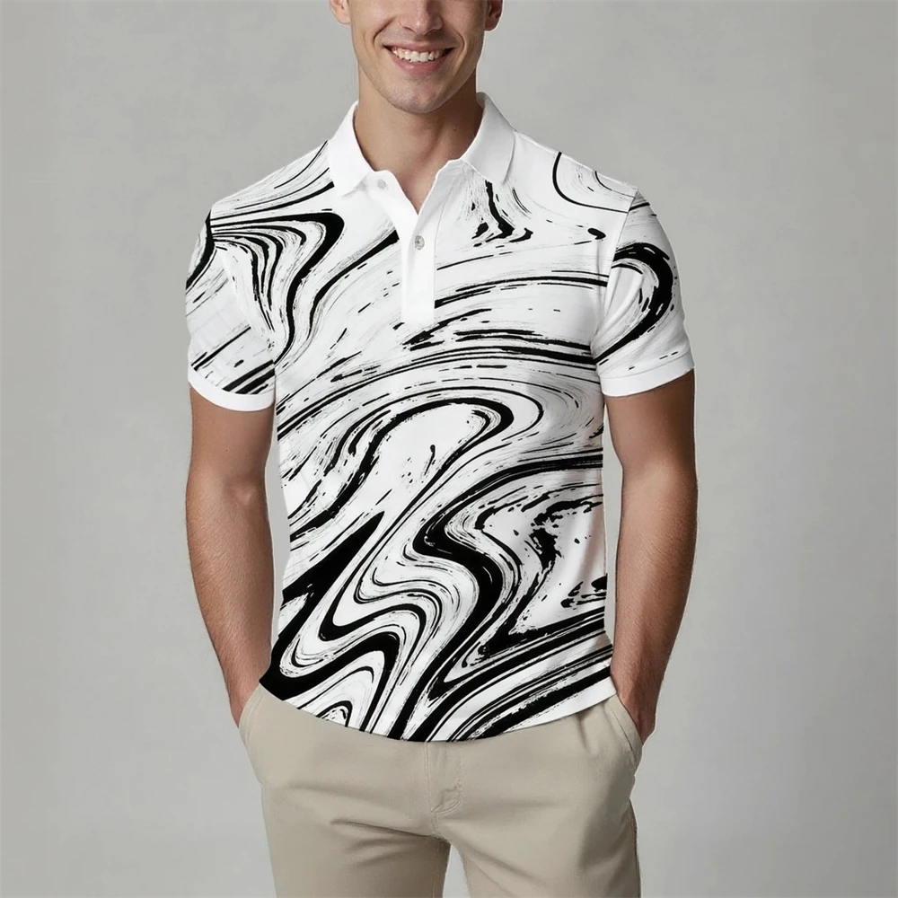 Wavy art Stripes style Polo Shirt For Men's Clothes Outdoor Leisure Leopard Golf Shirt Streetwear Fashion Button shirts 2026