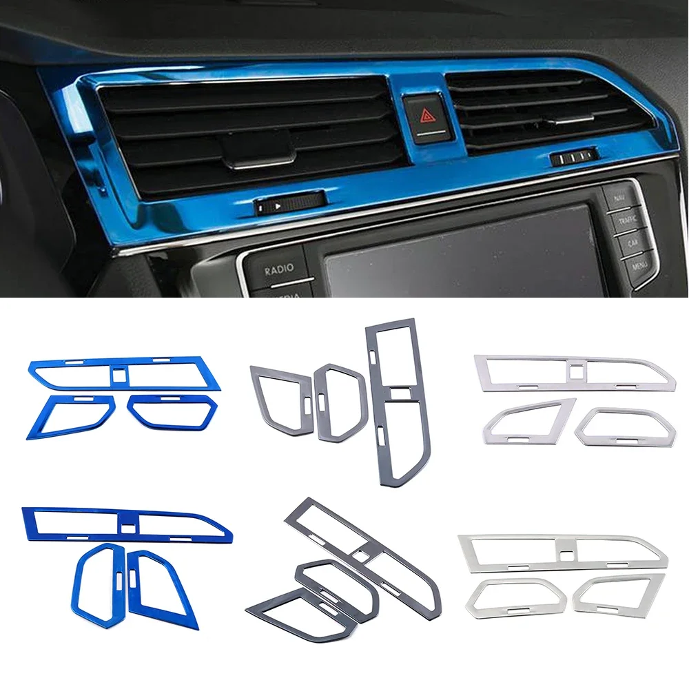 Untuk Volkswagen VW Tiguan MK2 2017-2019 Papan Dasbor AC Outlet Penutup Ventilasi Bingkai Potong Stiker Baja Tahan Karat