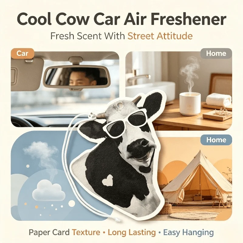 Car Air Freshener Cool Cow With Sunglasses Hanging Scent Card for Car Rearview Mirror Decor Ornament Gift