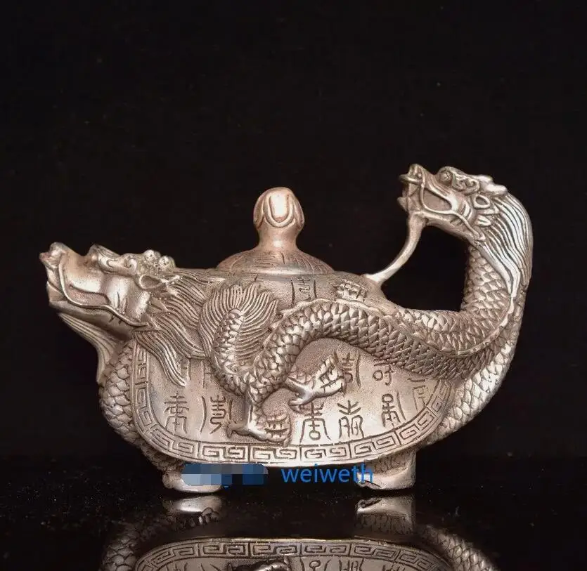 

Collection Old Chinese Tibet Silver Handwork Carved Dragon Turtle Teapot 3136