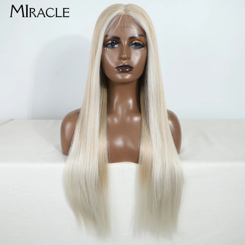 MIRACLE Synthetic Straight Lace Front Wig 28'' for Women Cosplay Ombre Lace Wig For Woman Female Fiber Hair