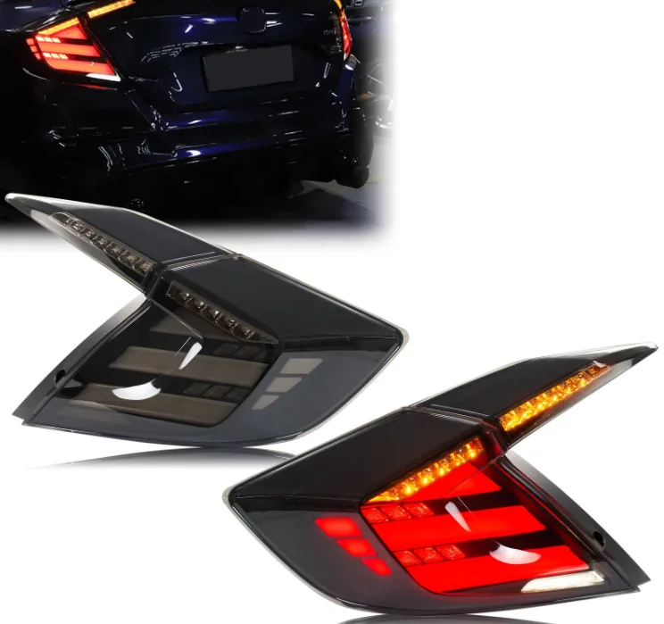 

BR JUSHUN для Honda для Civic 10TH Euro Тюнинг задних фонарей 2016-2021 OEM Стиль Черный корпус с красными линзами Новые задние фонари