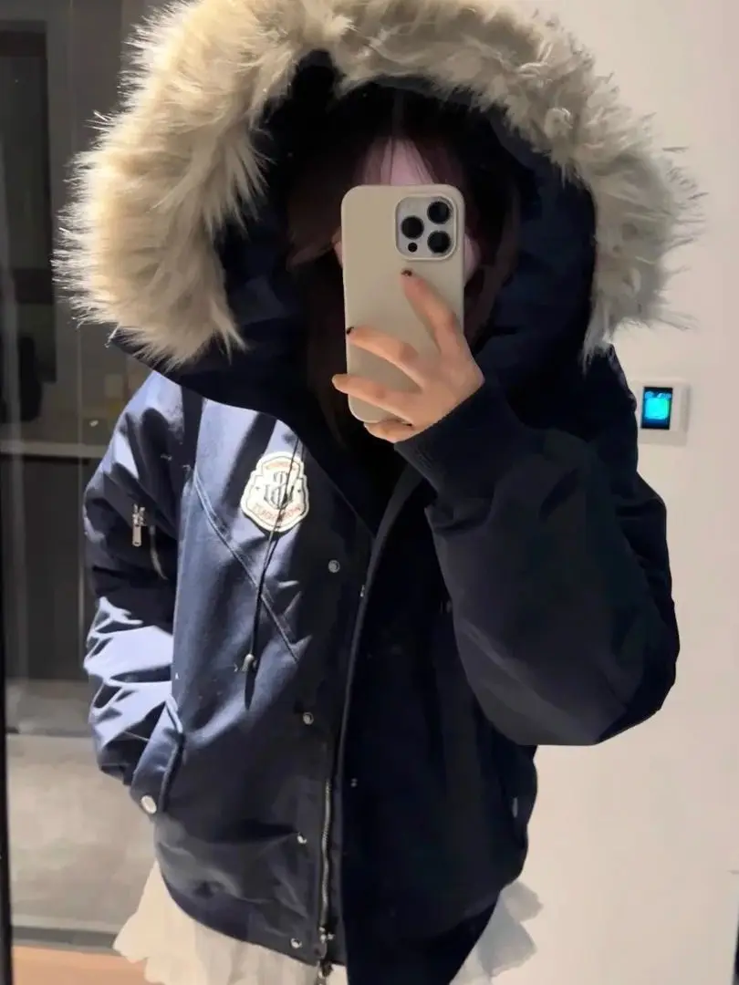 

Parkas Jacket Woman Womens Winter Turtleneck Tight-Fitting Slim-Fitting Side-Button Bow Air Detail Vintage Fox Mock Stainless OL