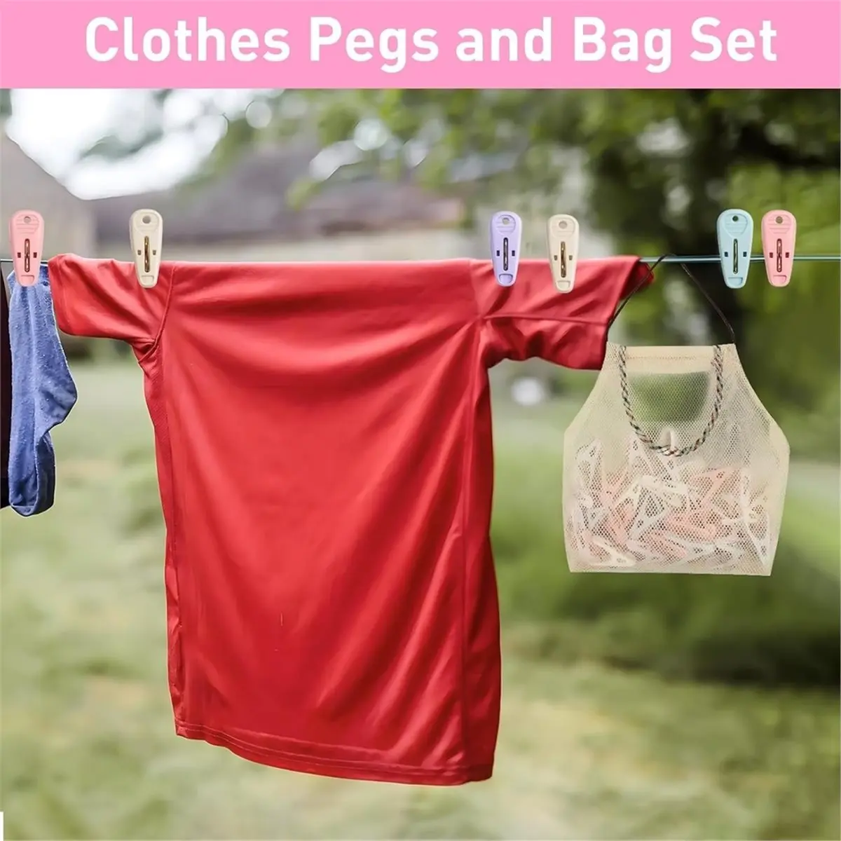 Multi-use Gear 48 Pack Clothes Pegs for Washing Line, Non Slip Mini Plastic Pegs, Wind- Laundry Clips with Bag for Home Garden