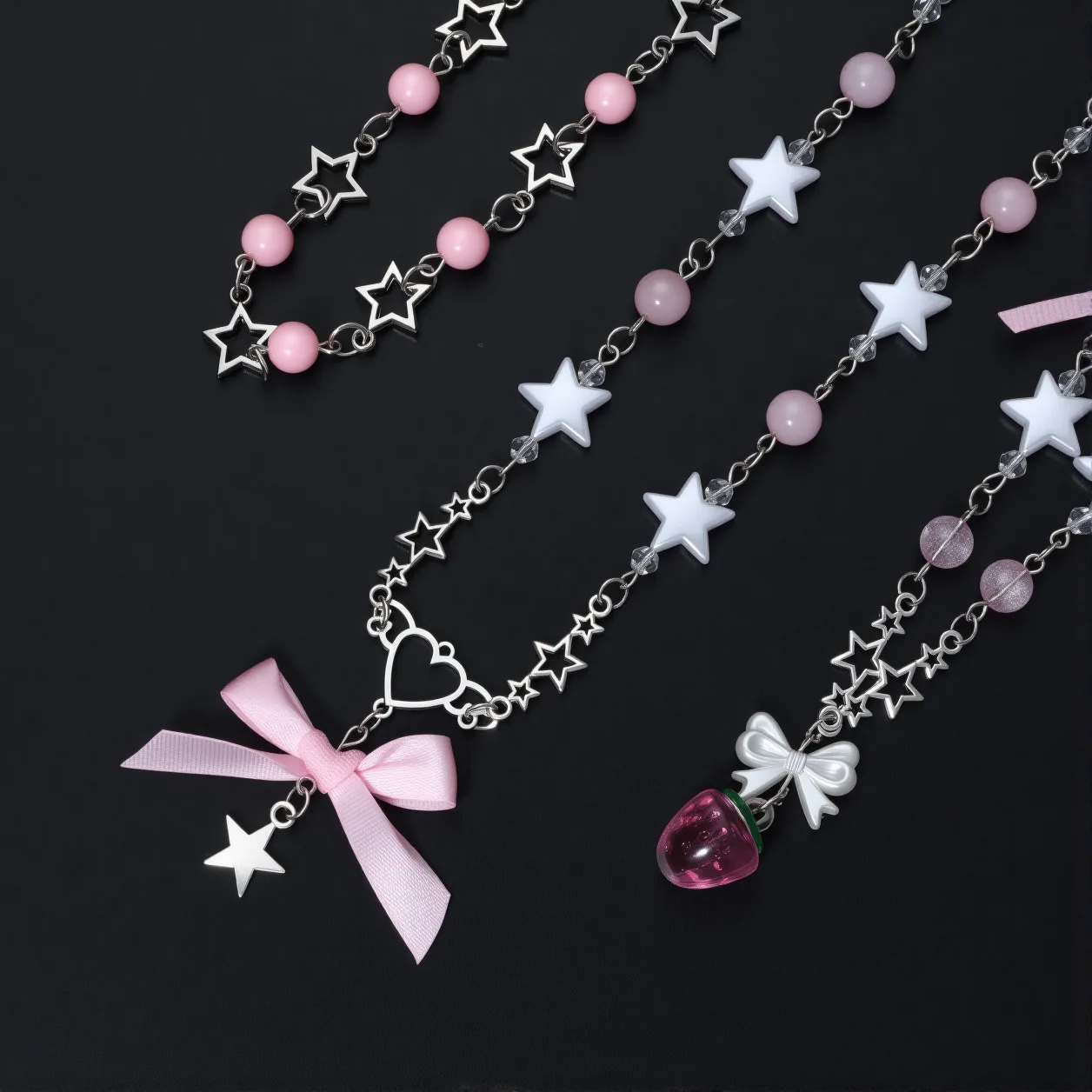 Collar de fresa con estrella de amor y lazo dulce y romántico, adecuado para el uso diario, regalo del Día de San Valentín, collar de entrada universitaria