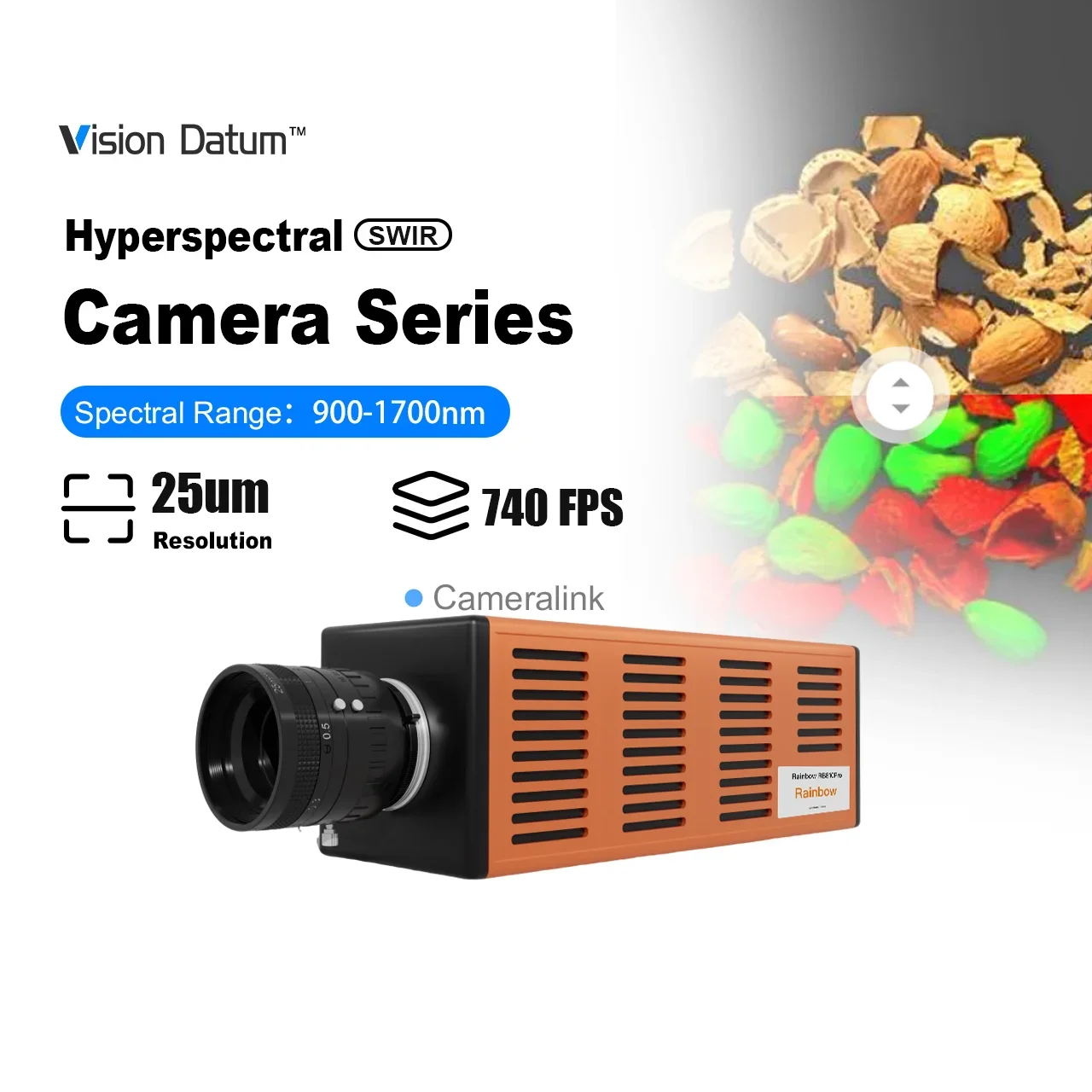 200fps 254 Bands Grating Spectral InGaAs SWIR 900-1700nm Agriculture High Speed Hyperspectral Cameras for Food Sorting