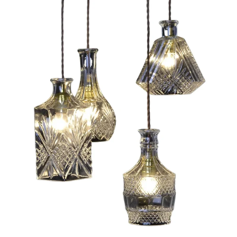 

pendant lamps Home Light Carved Bottle Glass Chandelier Lighting European Modern Minimalist Restaurant Bar Lamp Personality