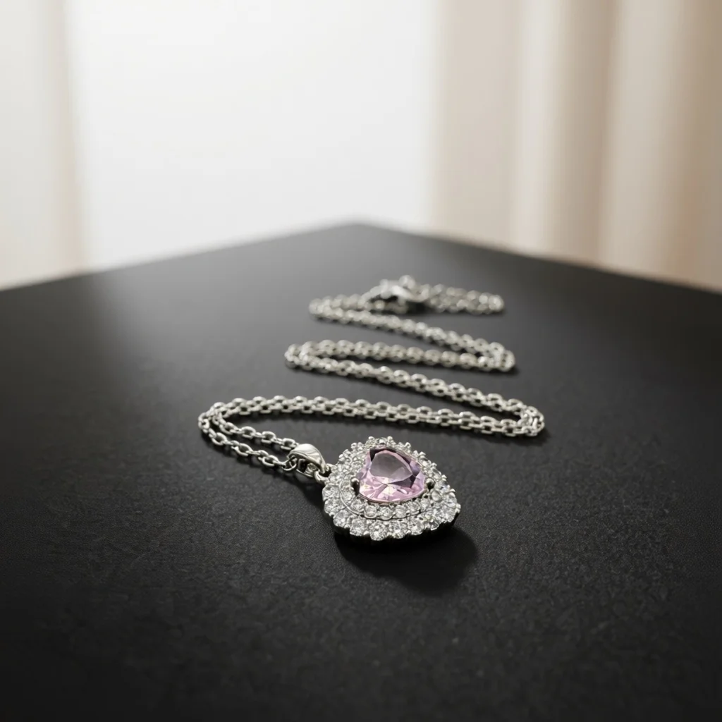 Gorgeous Double Halo Heart Necklace Heart‑Cut Center Stone Paved Zircon Beaded Border Setting Delicate Fashion Jewelry Women