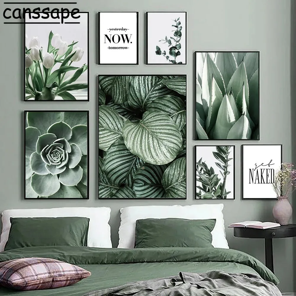 Nature Wall Art Print Succulent Plants Posters Flower Green Plant Leaves Canvas Painting Nordic Wall Pictures Living Room Decor