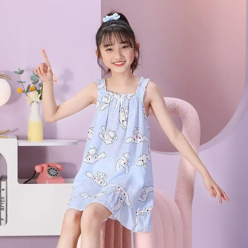 

Sanrio Girls Summer Night Dress Kuromi Children Cotton Sling My Melody Girls Cartoon Dress Fashion New Style Versatile Thin Hot