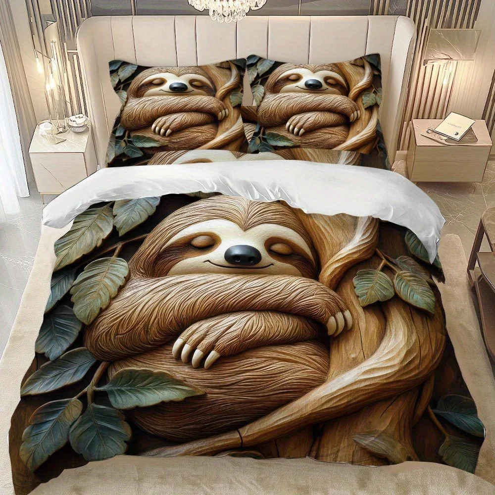 

Lifesmells 2/3pcs Adorable Sloth Duvet Cover Set - Cozy Bedding Set Perfect for Christmas & Wintet Machine Washable