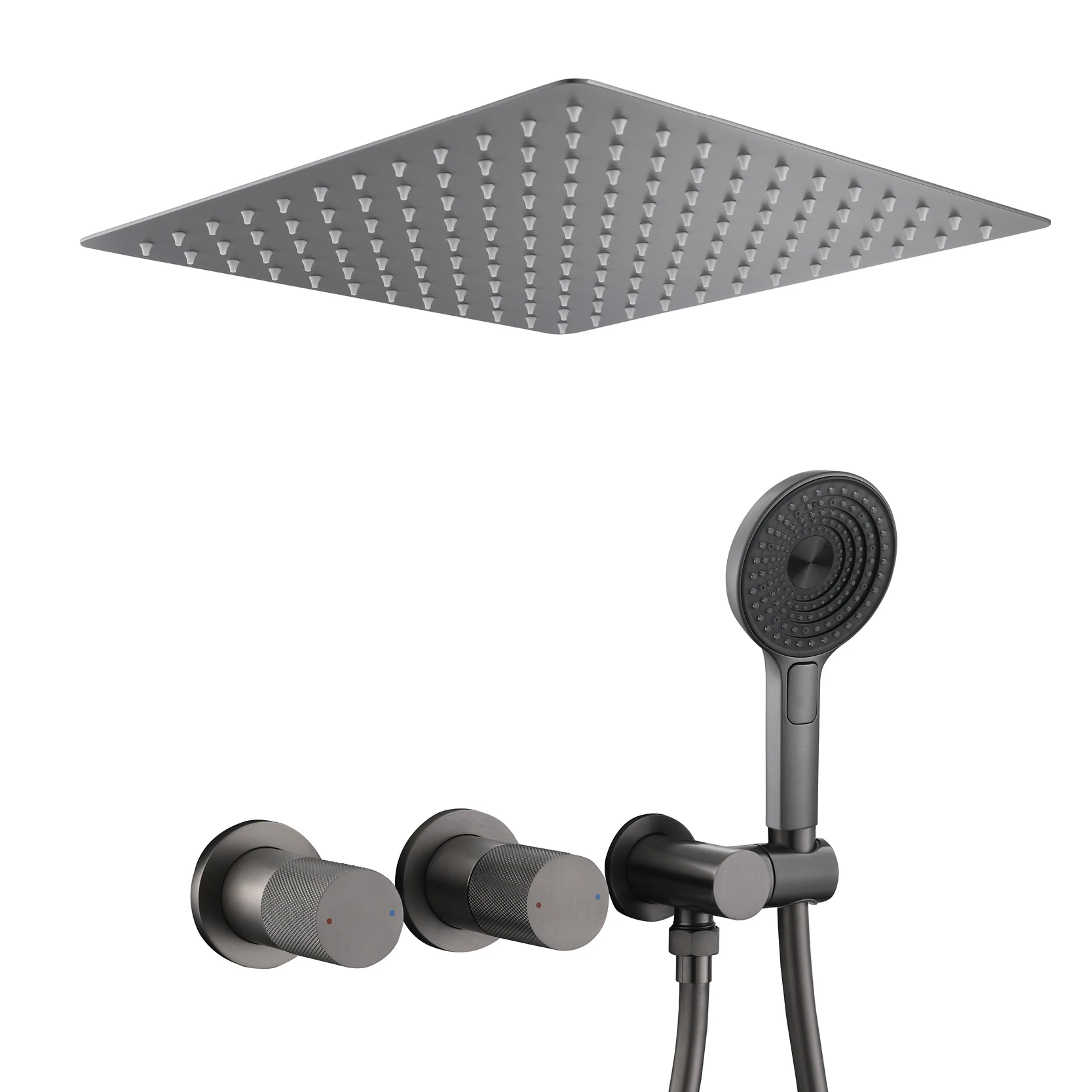 AITANA Minimalistisches Deckenduschsystem aus grauem Messing mit verstecktem, eingebettetem Doppelgriff, Kalt- und Warmwasser-Badezimmermischer mit 2 Funktionen