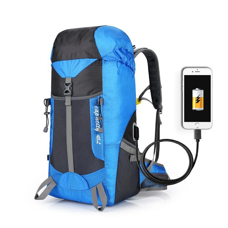 USB rechargeable sports backpack Hiking Backpack Travel Camping Outdoor mountaineering bag