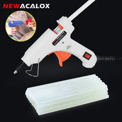 NEWACALOX 20W 220V Hot Melt Glue Gun with 20Pcs 7mm Glue Sticks Industrial Mini Guns Thermo Gluegun Heat Temperature Tool