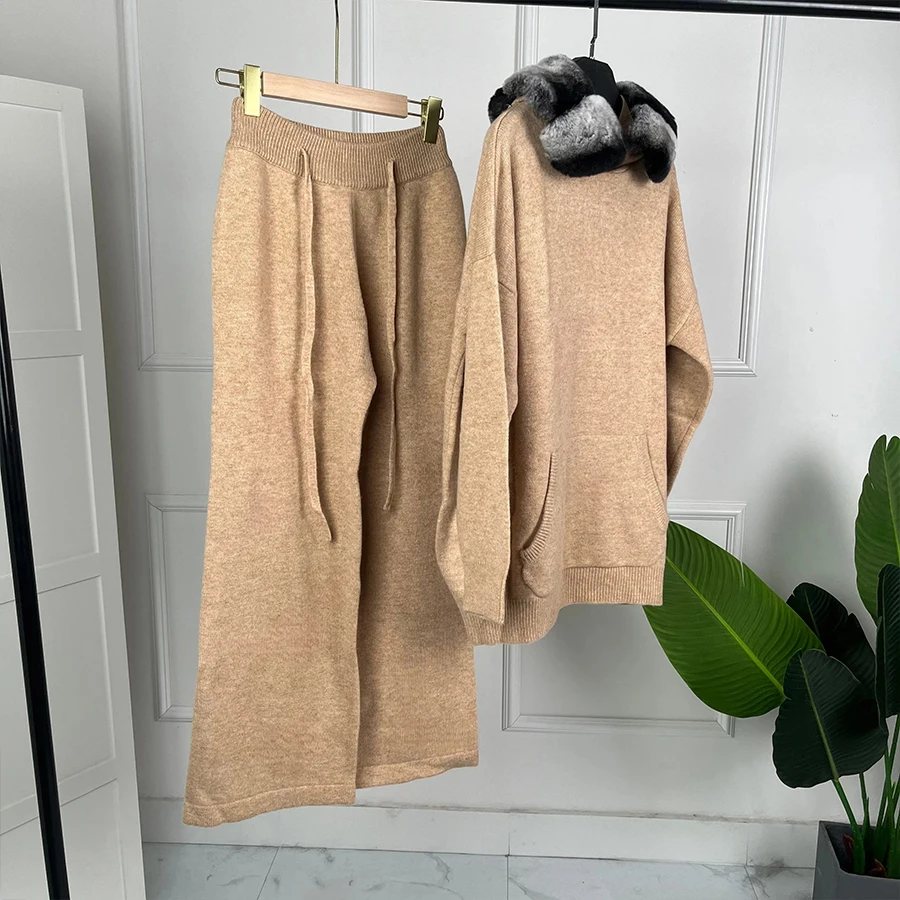 진짜 토끼 모피 칼라가 있는 여성용 캐시미어 스웨터 여성용 진짜 양모 모피 자켓 베스트 셀러 럭셔리