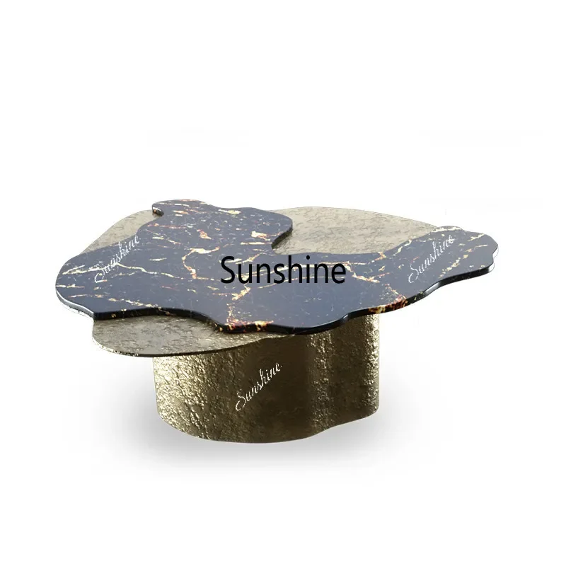 

Nordic simple living room forging process natural marble creative coffee table