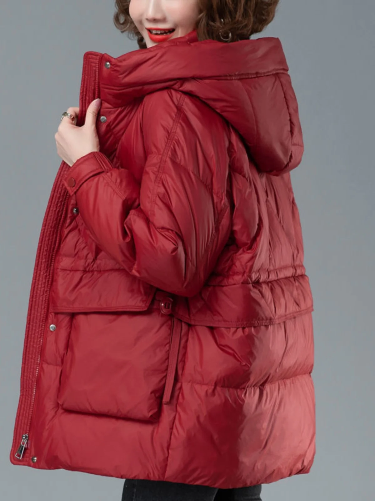 

Light Thickened down Cotton Jacket Women's 2026 New Red Coat Medium Length Fashionable Winter Outerwear Popular Style