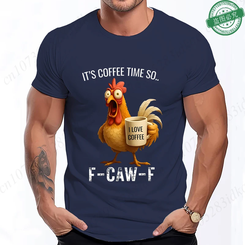 It's Coffee Time So F-CAW-F T-Shirt for Men, Funny Rooster Coffee Graphic Short Sleeve Tees, Coffee Lovers Oversized clothing